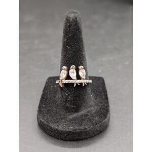 Sterling Silver Three Birds on a Branch CZ Ring Size 8 Accents KAR 925 Bling